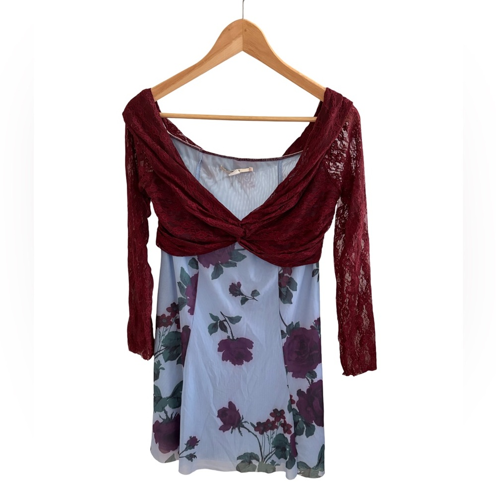 Kimchi Blue Burgundy Lace and Floral Dress